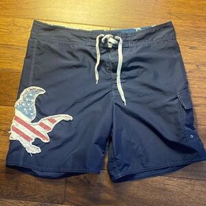 Men's Navy board Shorts with American Flag Eagle Design